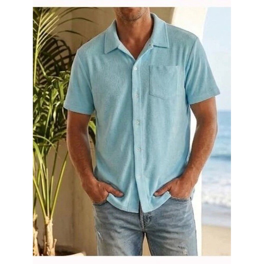 Criquet Terrycloth Buttondown Men's Shirt Collared Short Sleeve Solid XXL 290787